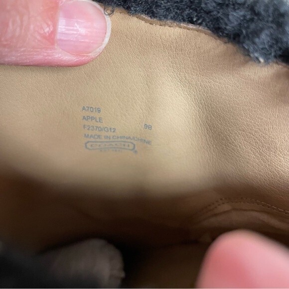 Coach Boots Apple Vin Veg Heels Leather Shearling Cuff High New Black Size 9 - Picture 13 of 16